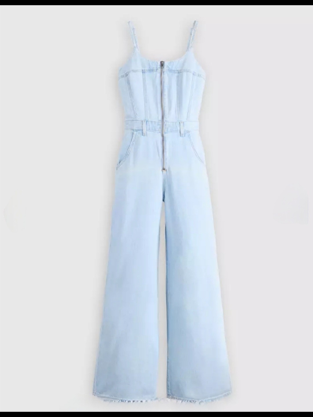 Levi's Light Blue Denim Wide-Leg Zip-Front Overalls. NWT - Picture 6 of 9